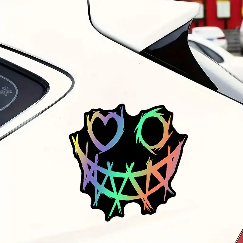 Decorative Sticker Is Suitable for Motorcycle Helmet, Front Fairing, Car Window Devil Smile Waterproof Car Decal