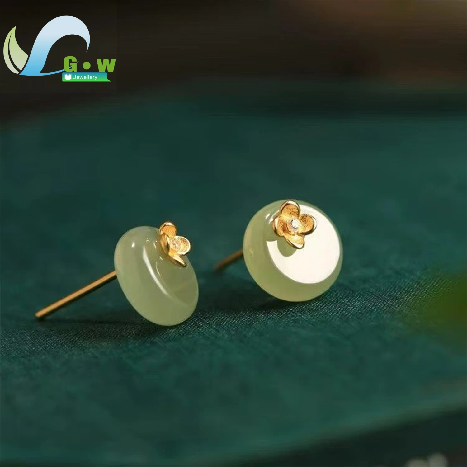Natural Jadeite Flower Stud Earrings Peace Buckle Drop Dangle Unisex Minimalist Gemstone Jewelry Daily Wear Elegant Charm Gift
