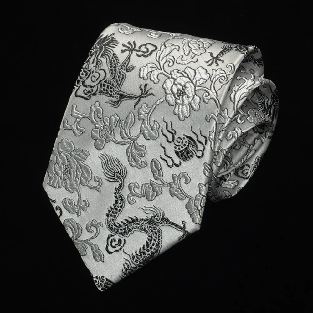 Fashion Calligraphy Chinese Dragon Pattern Tie National Soft Jacquard Silk Tie Adjustable Hand Tied Men Necktie Groomsman