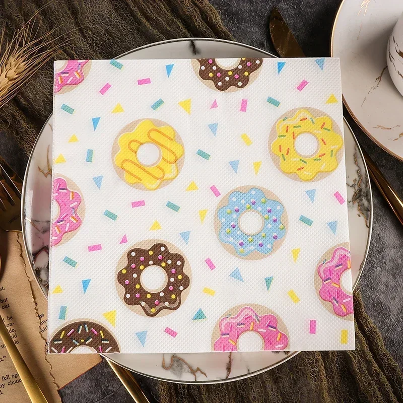 20 pçs 33*33cm 2ply novos guardanapos coloridos grau alimentício impresso guardanapos de papel sobremesa loja bolo donut impressão café papel