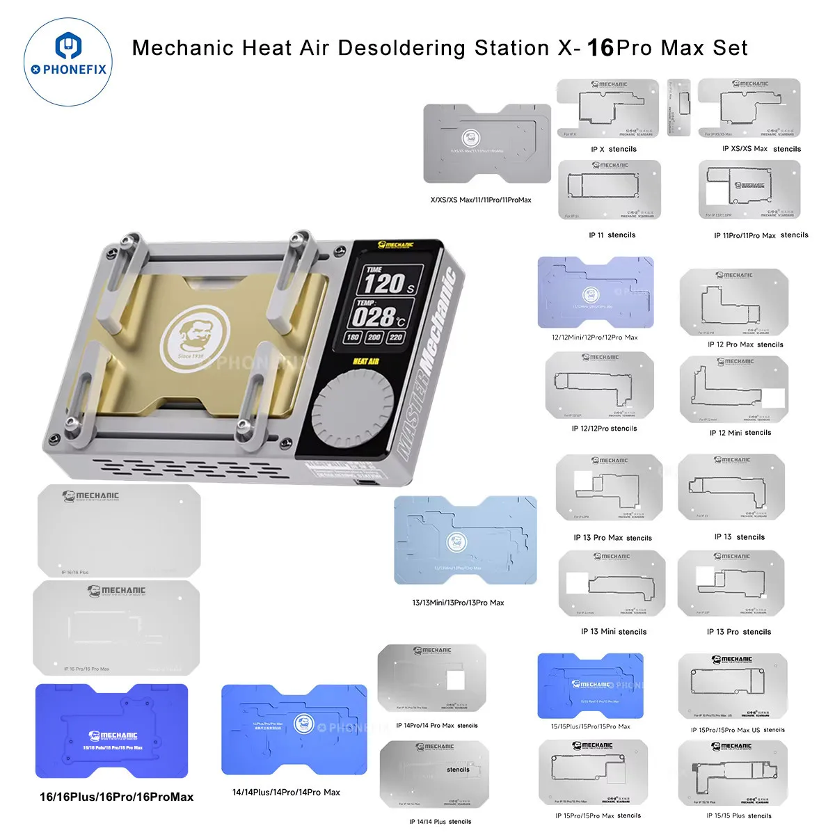 Estación de desoldar de aire y calor mecánico, Chips CI, mesa de precalentamiento de soldadura para iPhone X-16PM, reparación de unión de separación de placa base