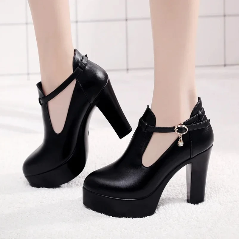 

Женские туфли-гладиаторы на блочном каблуке 2025 года, весенне-осенние туфли-гладиаторы из спилка на платформе, женские туфли на высоком каблуке для работы в офисе 41, 42, 43 каблуки