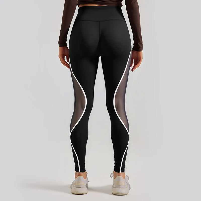 leggings per il sollevamento dell'anca da yoga da palestra in rete color block da donna, pantaloni sportivi a vita alta con leggings da esercizio con elastico in vita