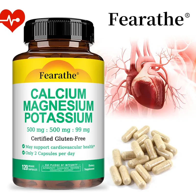 Calcium Magnesium & Potassium Capsules, Multimineral Supplement, Support Bone Teeth Muscle Cardiovascular & Nerve Wellness