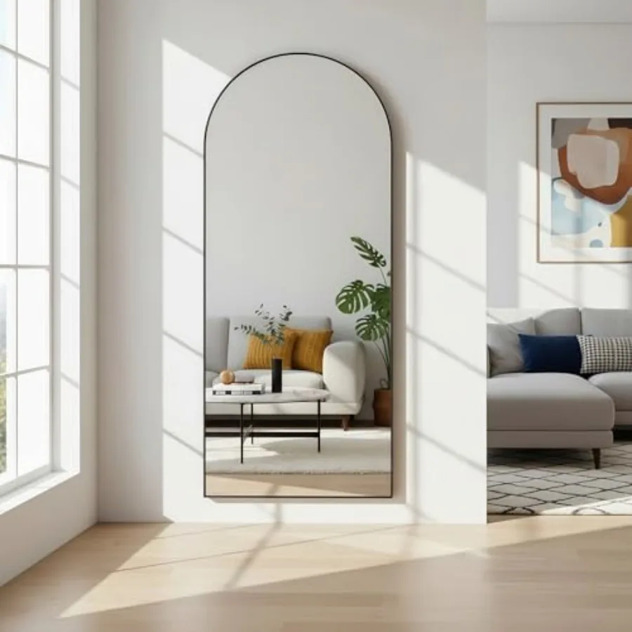 

56x21Full Length Mirror, Arched Floor Mirrors with Aluminum Alloy Frame, Wall Mountable Tempered Glass Full Body Mirror for Wal