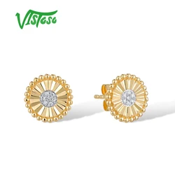 VISTOSO Pure 14K 585 Yellow Stud Earrings For Women Sparkling Diamond Round Fantastic Oriental Wedding Gifts Fine Jewelry