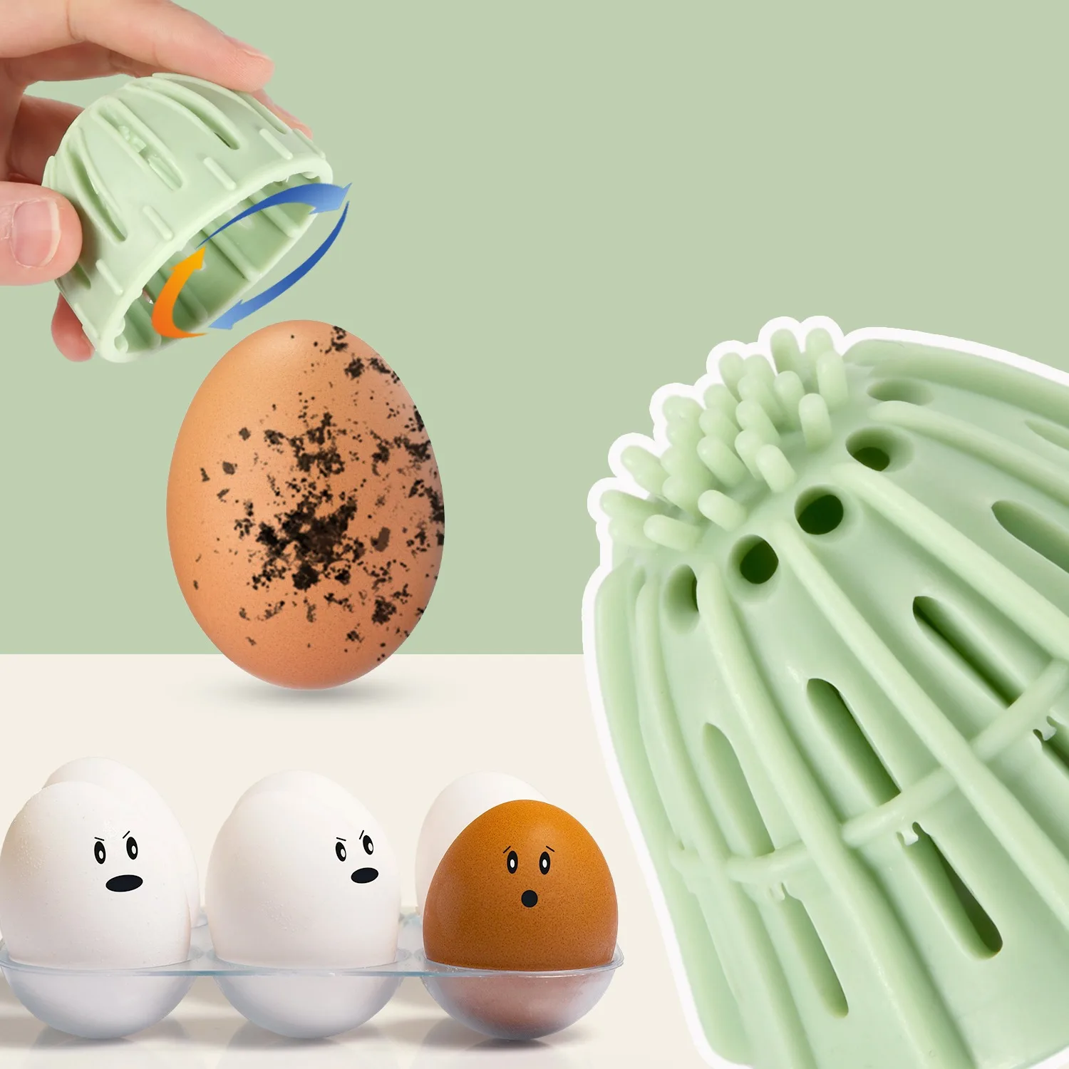 1/2pcs Egg Scrubber Brush, Reusable Spinning Egg Cleaner - Rotary Scrubbing Tool for Washing Fresh Eggs & Removing Stains