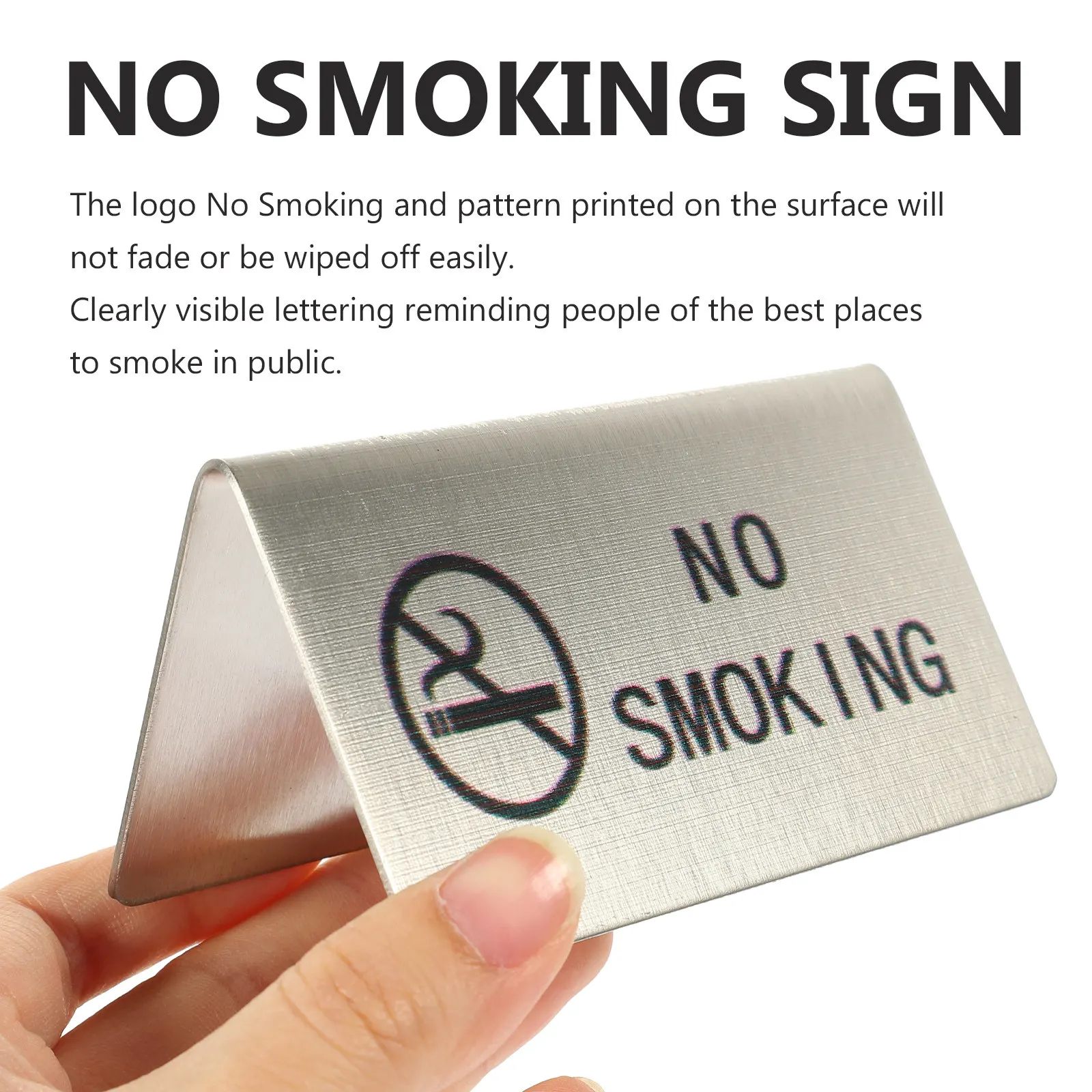 Stainless Steel No Smoking Table Board Tent-Shaped Durable Indoor Public Place Sign Clear Printing No Smoking Indicator