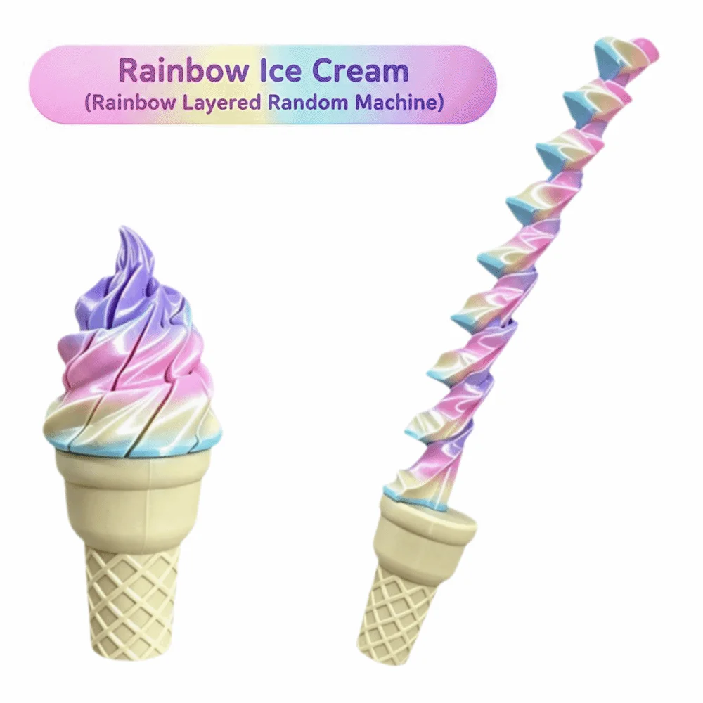 Multi-Color Spiral Ice Cream Fidget Toy Deformable Twist Realistic 3D Printed Twist Motion Sensory Toy Fun Novelty