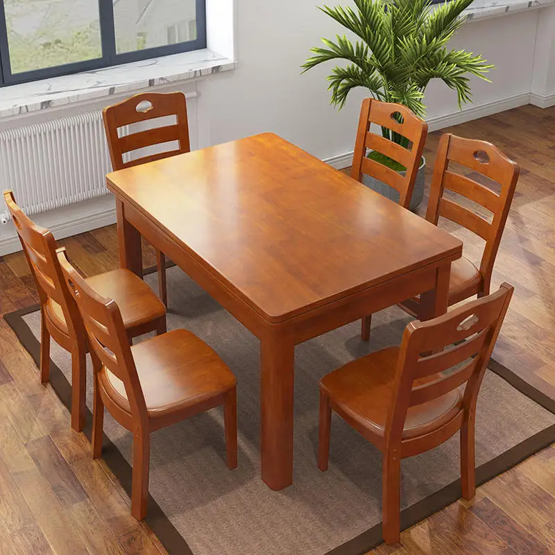 #Modern All-Solid Wood Space Saving 6-Piece Dining Table And Chair Set For 4-6 People Small Rectangular Home & Hotel Use
