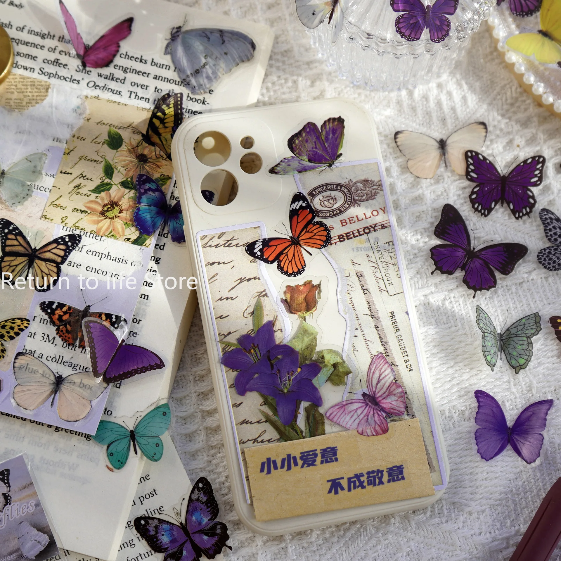 40Pcs/Bag Colorful Butterfly Stickers PET Transparent Decorative Epoxy Resin Fillings for DIY Epoxy Resin Crafts Book Decor