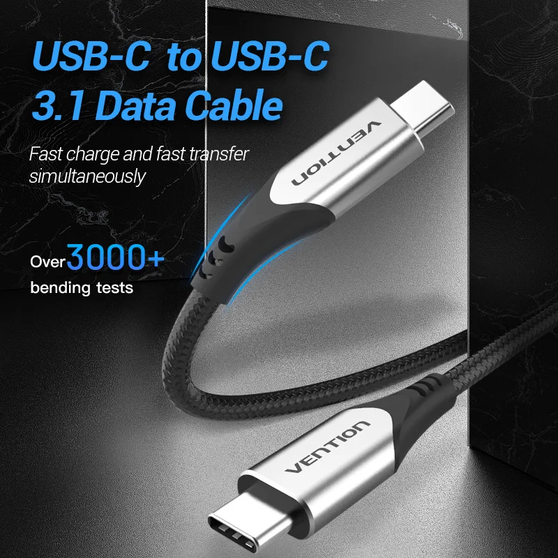 Vention New 60W 4K 60Hz USB 3.1 5Gbps USB C to USB C Fast Charger Cable Braided Data Wire for Samsung iPhone 16 MacBook Laptop