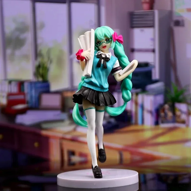 19CM Anime Figure Hatsune Miku 16th Anniversary Commemorative School Uniform Figure  Model Toys For Kids Gift