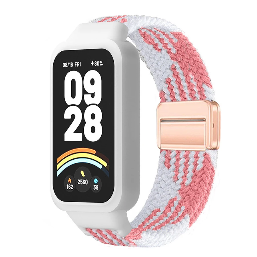 Case+Nylon gevlochten band voor Redmi Band 3 voor Xiaomi Band 9 Active magnetische gespsluiting band Correa horlogebanden armband