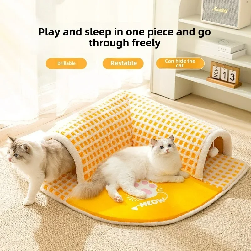 Autumn and Winter Cat Fun Play and Sleep Integrated Tunnel Cat Nest Fluff Drill Dragon Toys Warm and Thickened Pet Nest Supplies