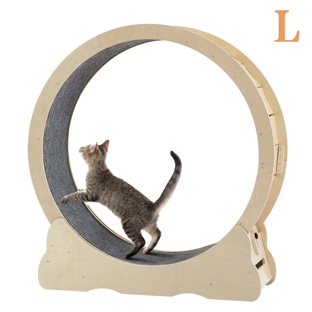 

Cat Exercise Wheel-Indoor Treadmill Carpeted Running Track Safety Treadmill Latch Weighted To Cat Exercise Natural Wood Color