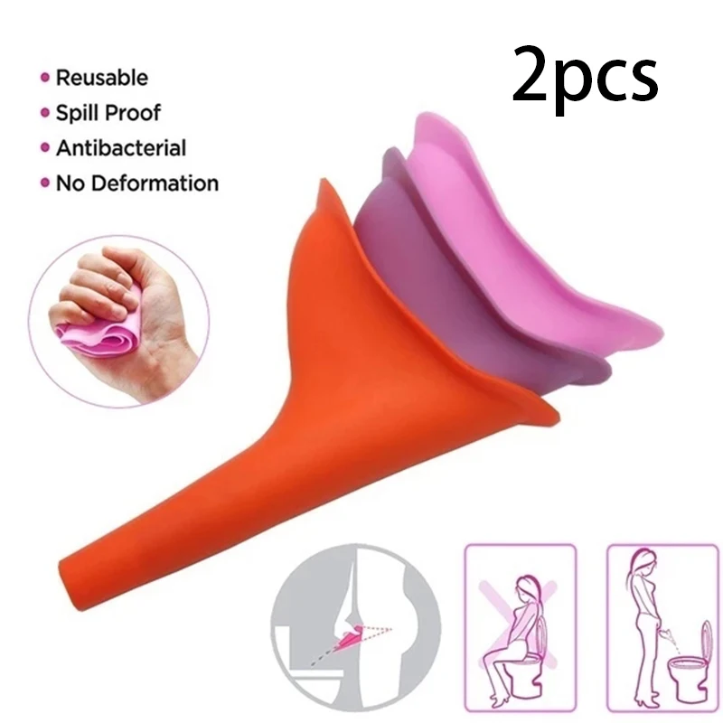 2pcs Portable Woman Elegance Travel Female Toilet Can Wee Urinal Urine Director Funnel Tube Silicone Urination Device Stand Up