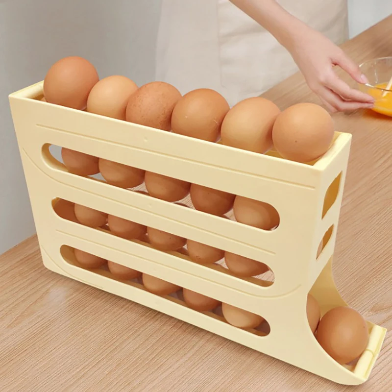 Large Capacity Four Layer Automatic Egg Rolling Machine Kitchen Countertop Egg Tray Fresh-keeping Box Storage Refrigerator