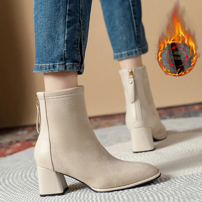 Lady Boots Zipper Women's Rubber Shoes Rain Round Toe Boots-Women Luxury Designer Rock High Heel Elegant 2024 Mid Calf Fashion R