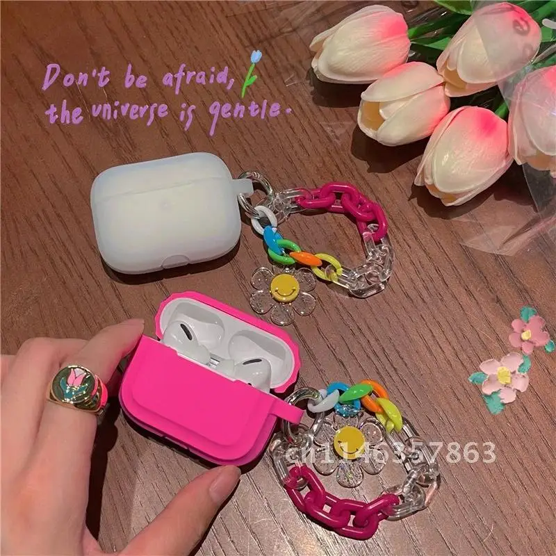 Silicone Protective Cover for AirPods 1 2 Pro Case Soft with Smile Sun Flower Keychain Bracelet Earphone Accessories