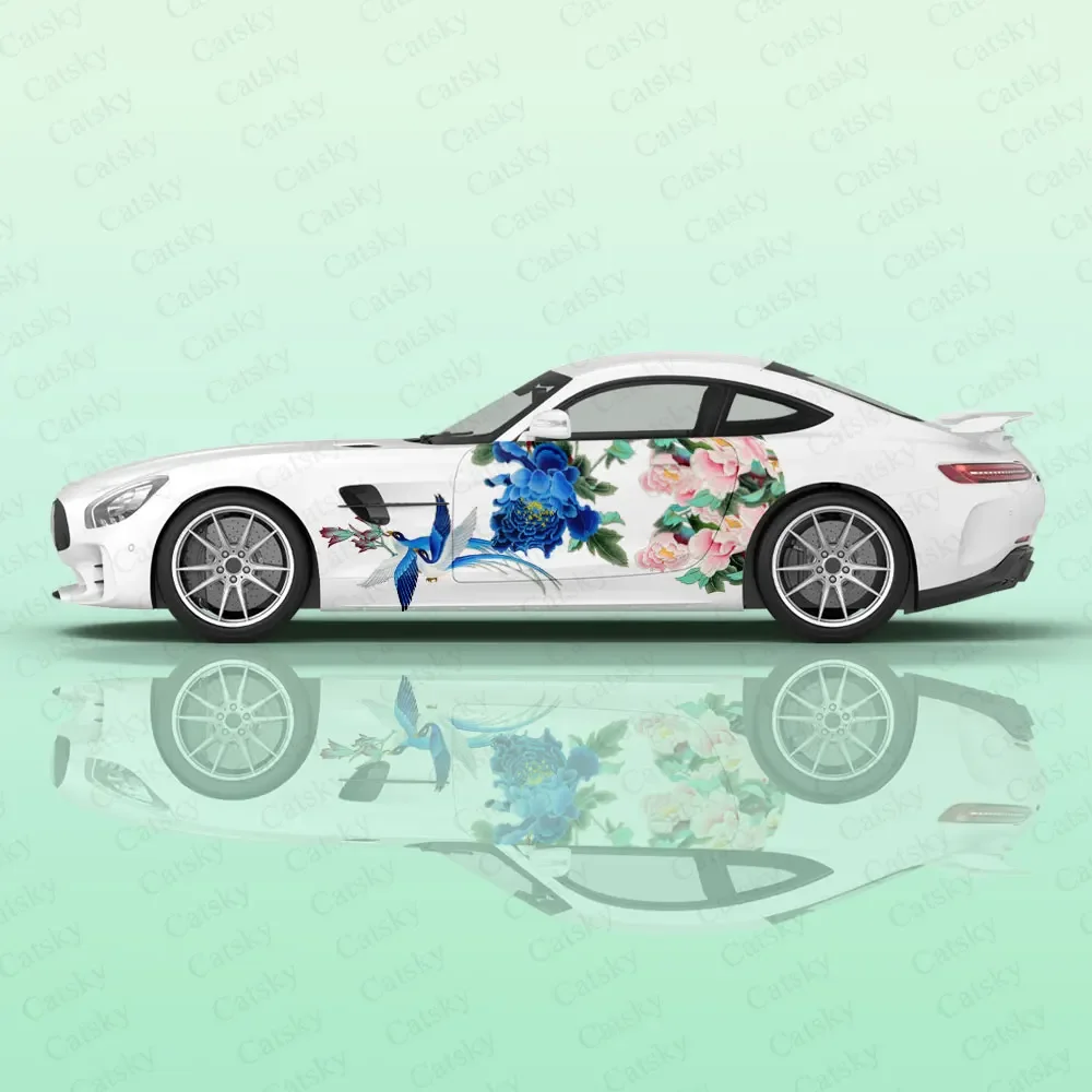 

Chinese Ink Painting Flowers and Birds Car Body Sticker Itasha Vinyl Auto Accessories Side Decal Decoration Sticker Protect Film