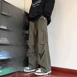 Trousers Cargo Wide Leg Women's Clothing Spring Autumn Solid Color Elastic High Waisted Pockets Casual Fashion England Pants