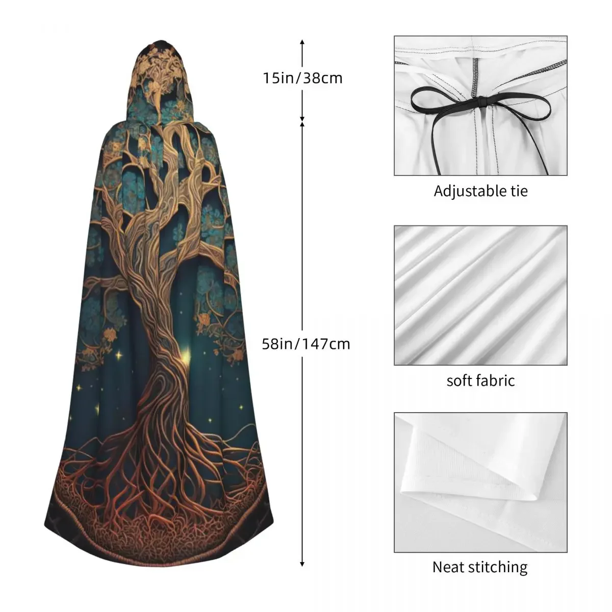 The Tree Of Life Hooded Cloak Halloween Party Cosplay Woman Men Adult Long Witchcraft Robe Hood