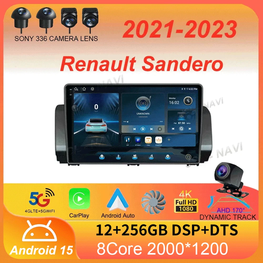

Android 15 Carplay Auto WIFI+4G For Renault Sandero 2021-2023 Car Radio Multimedia GPS Video Player Stereo 2din Head Unit Audio