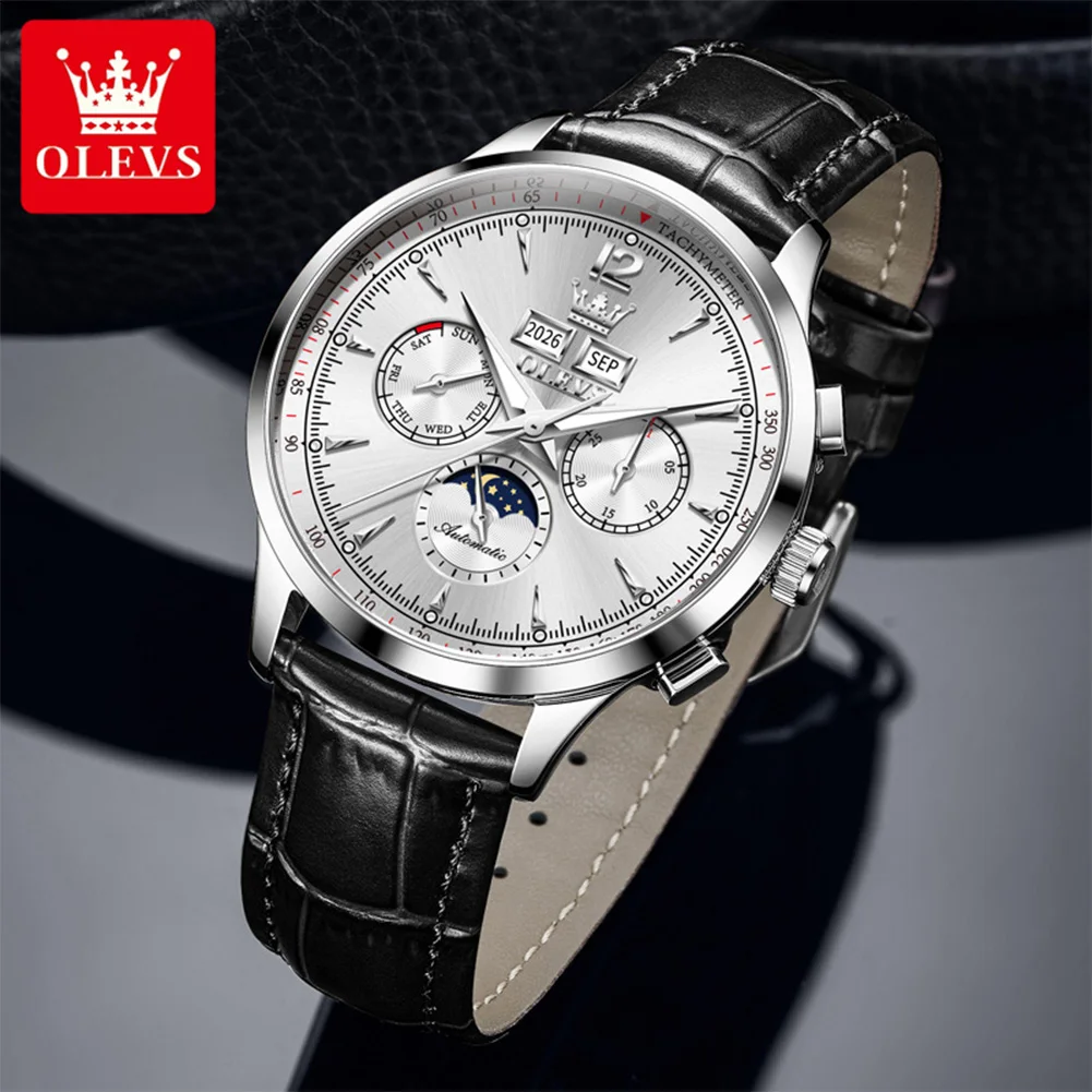 OLEVS 7128 Men's Watch Luxury Classic Automatic Mechanical Wristwatch Waterproof Perpetual Calendar Moon Phase Watches For Men