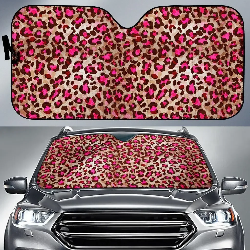 Pink Dot Cheetah Leopard Pattern Print Auto Sun Shade Car Windshield Window Cover Sunshade