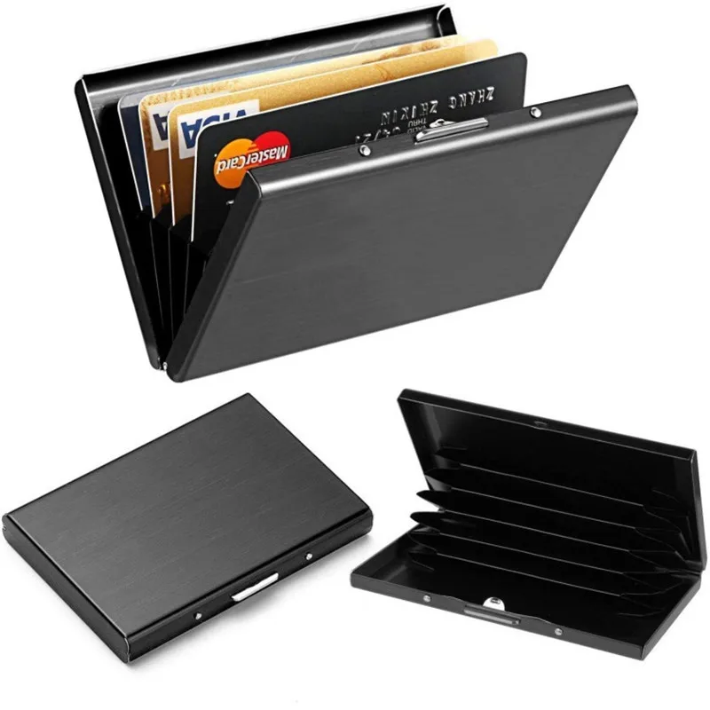 

1pc Card Holder Men （with box）RFID Blocking Aluminum Metal Slim Wallet Money Bag Anti-scan Credit Card Holder