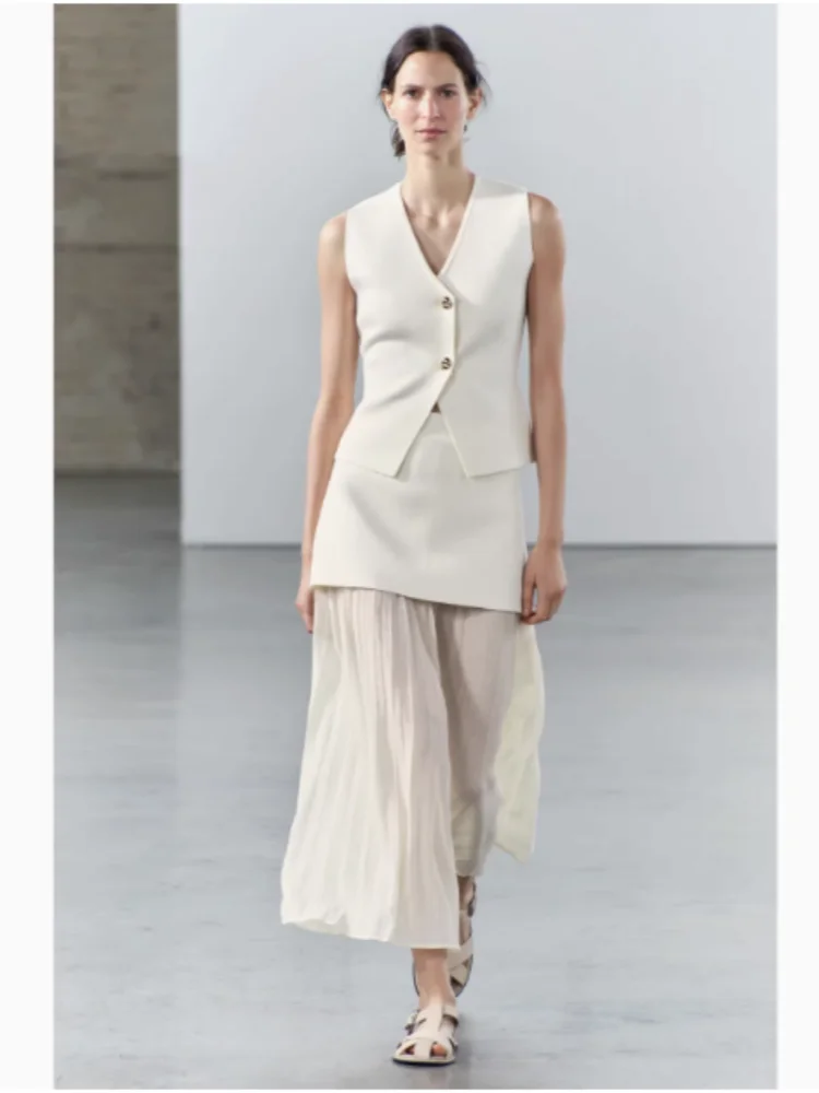 

Spring Summer 2025 Women's Knitted High Waist A-Line Skirt Slimming Pleated New Arrival Korean Sle Long Skirt