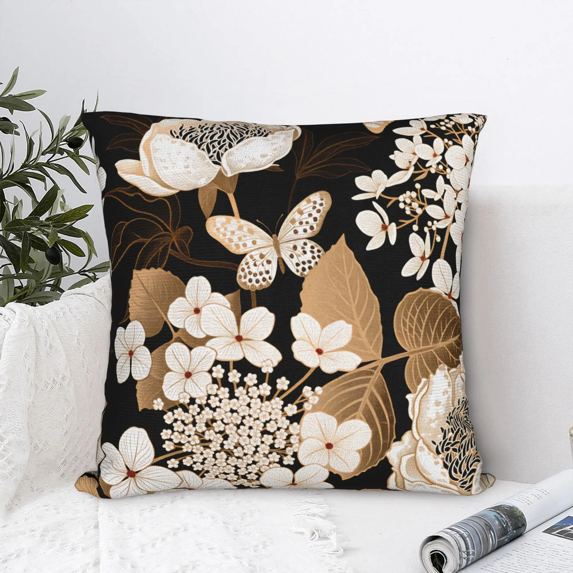Black White Gold Flower Pillow Cover  Fashion Pillow Case For Sofa Bedroom Home Decor Square Cushion Cover Birthday Present