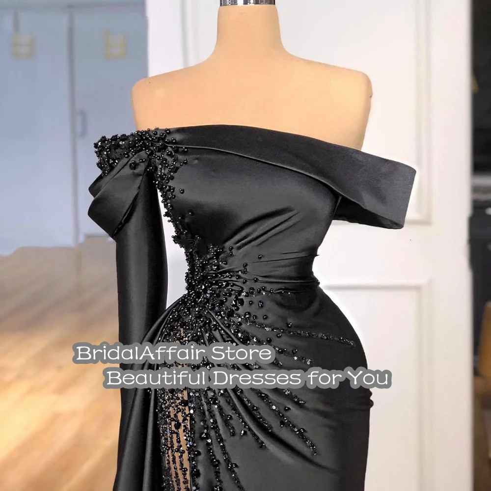 Bridalaffair Luxe Parels Off Shoulder Black Pageant Party Dress Formele Avondjurken Sexy Mermaid Prom Dress Robes De Soiree