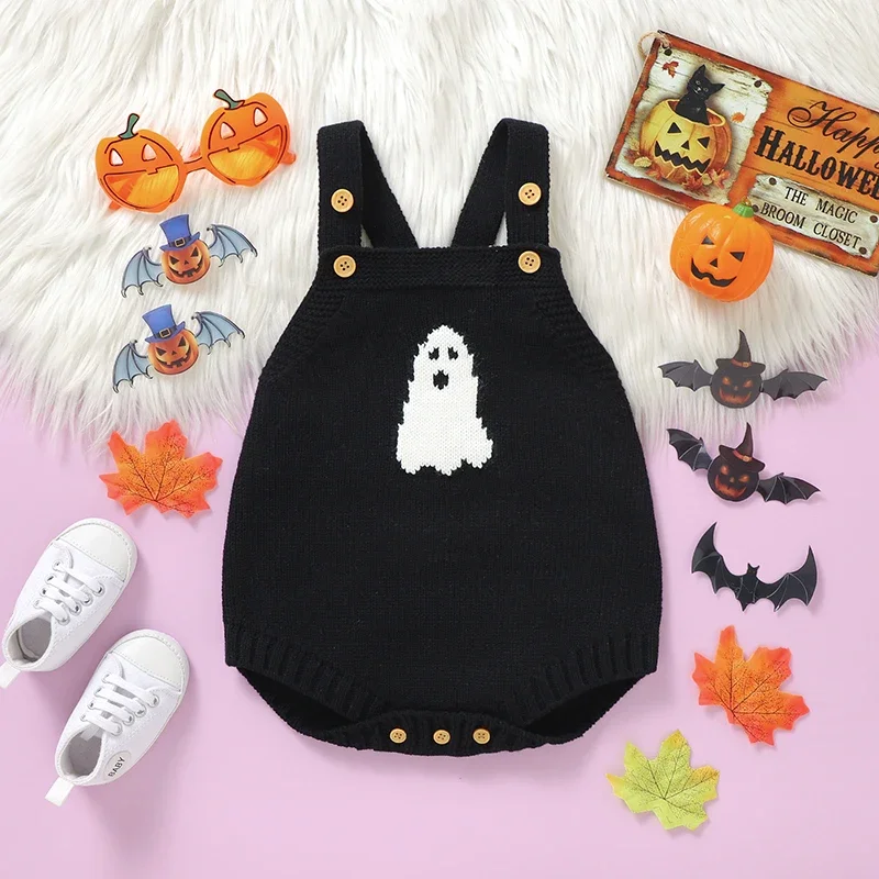 

Halloween Baby Bodysuit Knitted Newborn Infant Girl Boy Jumpsuit Sleeveless Children Clothes Funny Phantom 0-18M Overalls Romper