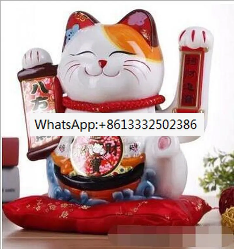 10 Inch Handicraft Waving Hand Lucky Cat Fortune Cat Gift Maneki Neko Welcoming Feng Shui Crafts Money Box Home Store Decoration