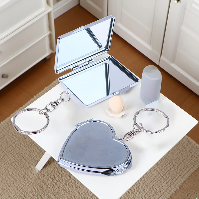 Round Heart Oval Square Shape Double Sided Cosmetic Mirror Metal Folding Keychain Makeup Mini Mirror