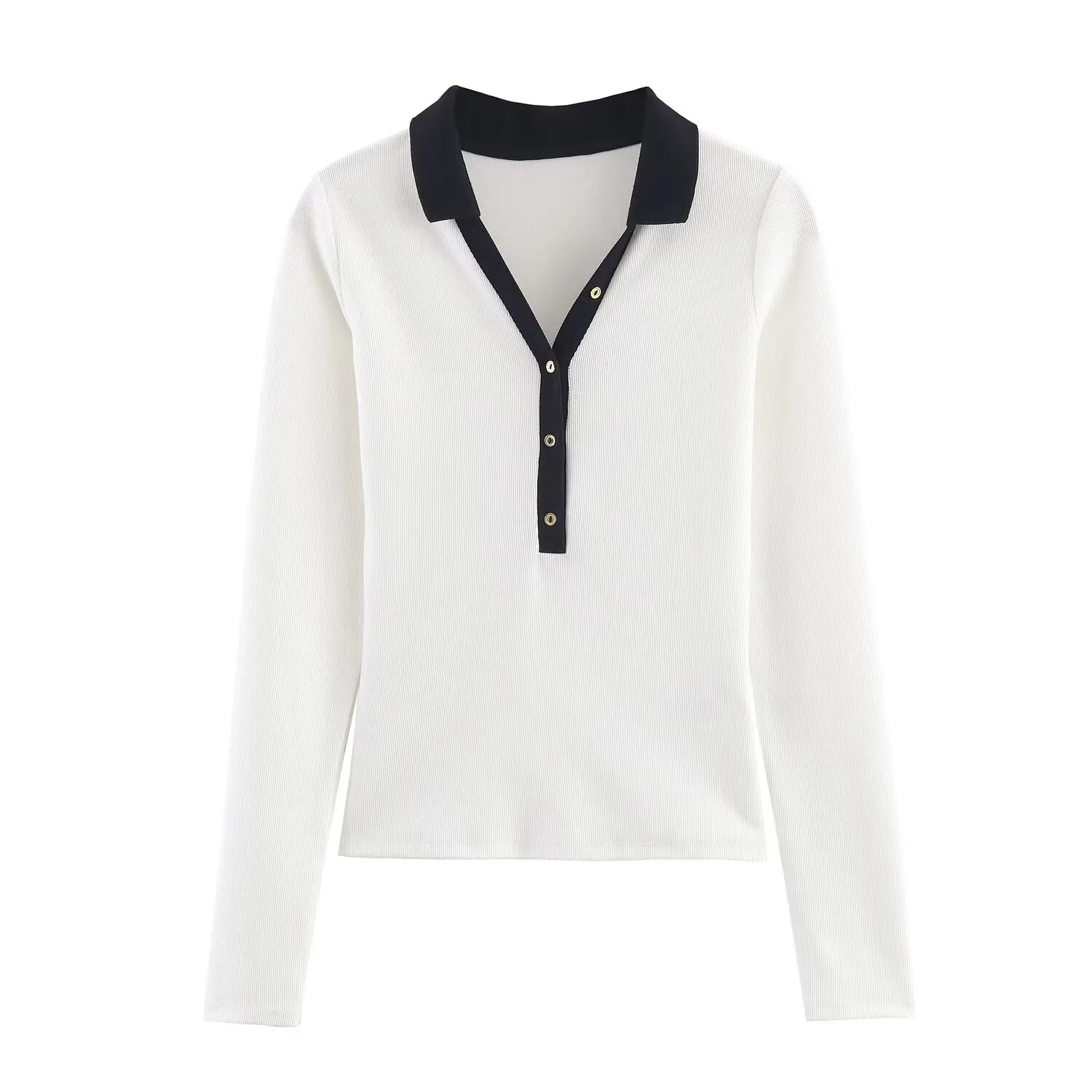 Top de mujer 2025 otoño nuevo estilo Color sólido Top de punto de manga larga con detalles de bloques de Color diseño Simple Casual y de moda