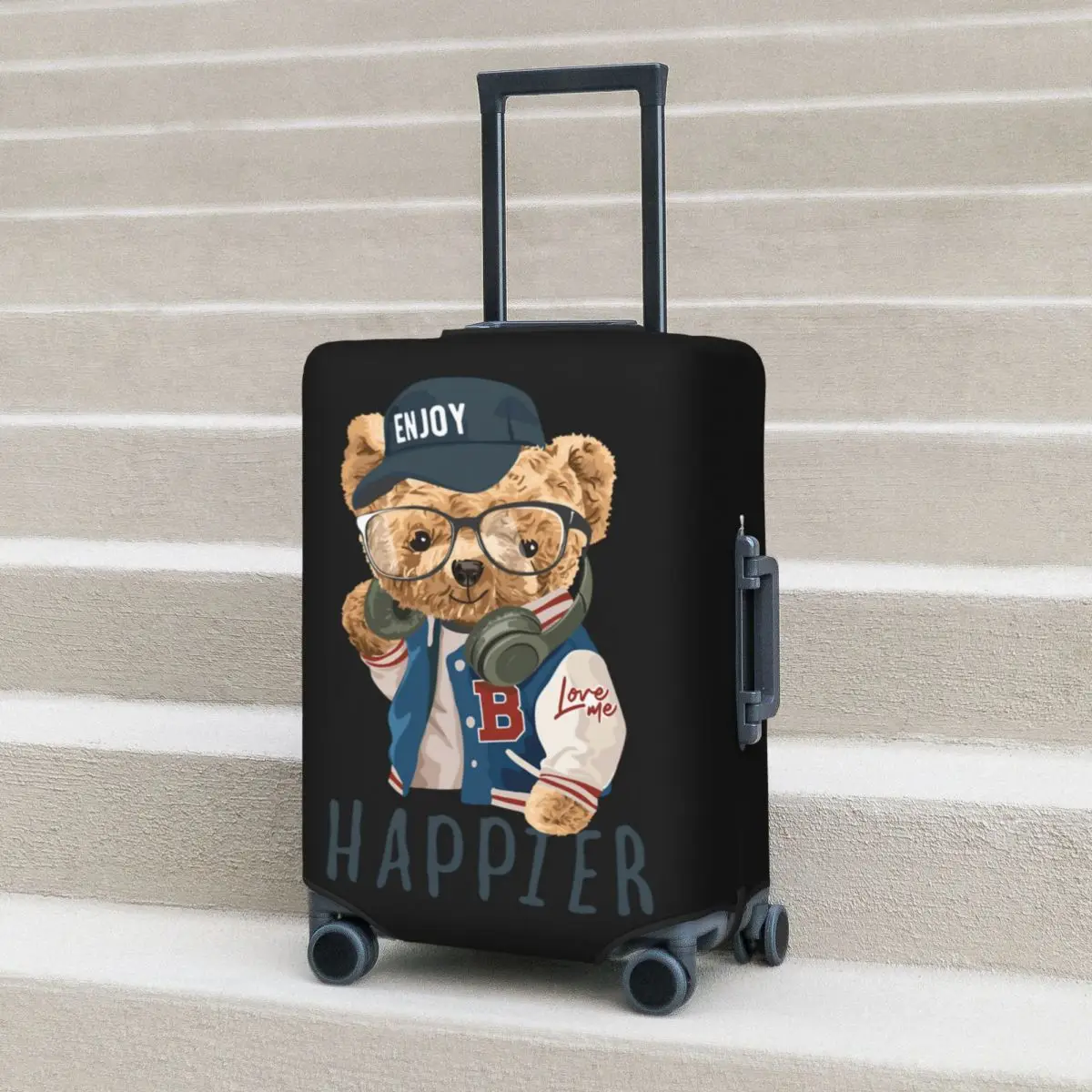 Bear Enjoy Happier Suitcase Cover Manga Travel Protection Holiday Elastic Luggage Supplies