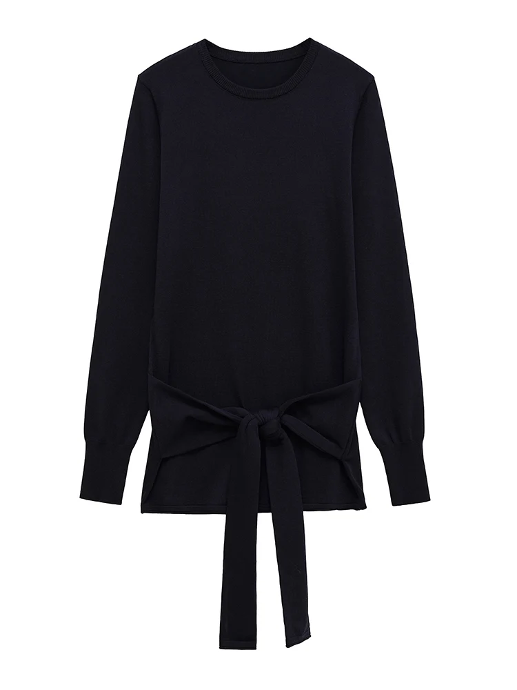 

Новый женский модный универсальный темпераментный тонкий однотонный свитер с круглым вырезом и длинными рукавами в европейском стиле