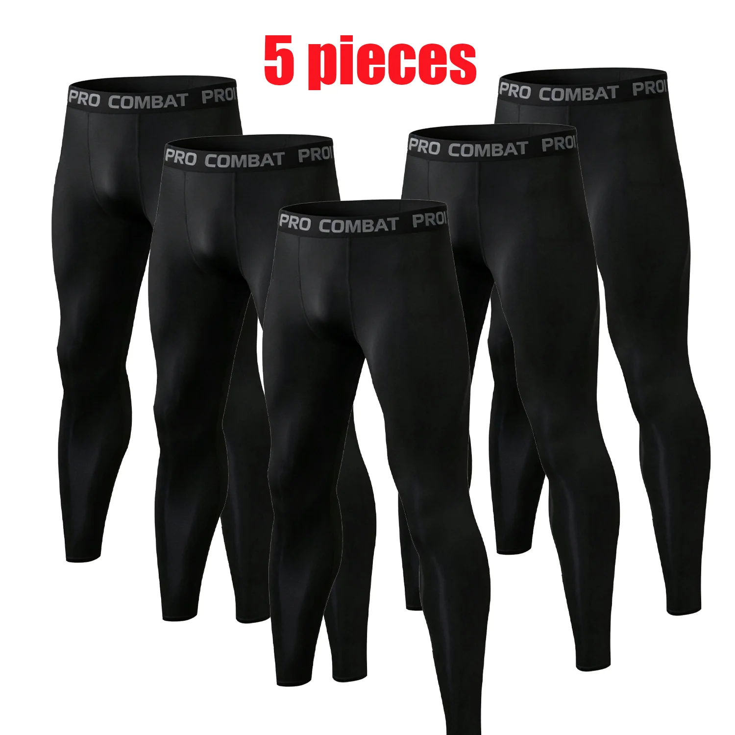 5-teilige Strumpfhose Sport Herren Kompressions-Laufleggings Schnelltrocknende Gym-Workout-Sportbekleidung Unterteile