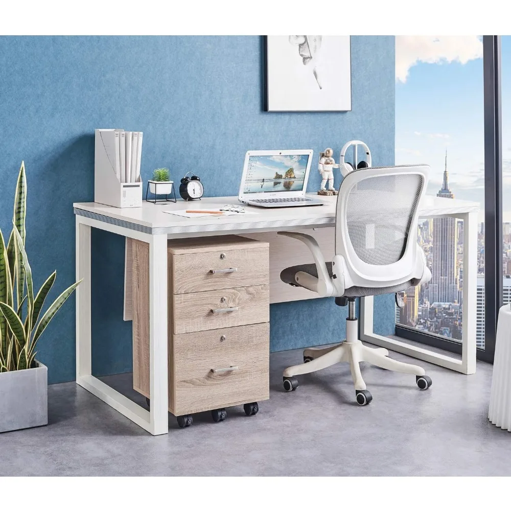 3-Drawer Rolling Lockable File Cabinet, Mobile Wooden Storage for Home Office Desk, Secure Filing Solution