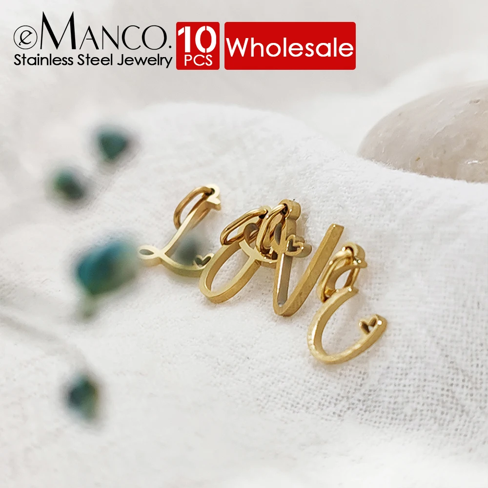 eManco10PCS Alphabet Pendant DIY Accessories Initials Birthday Gift Wholesale  Personalized Charm Stainless Steel Heart Artistic