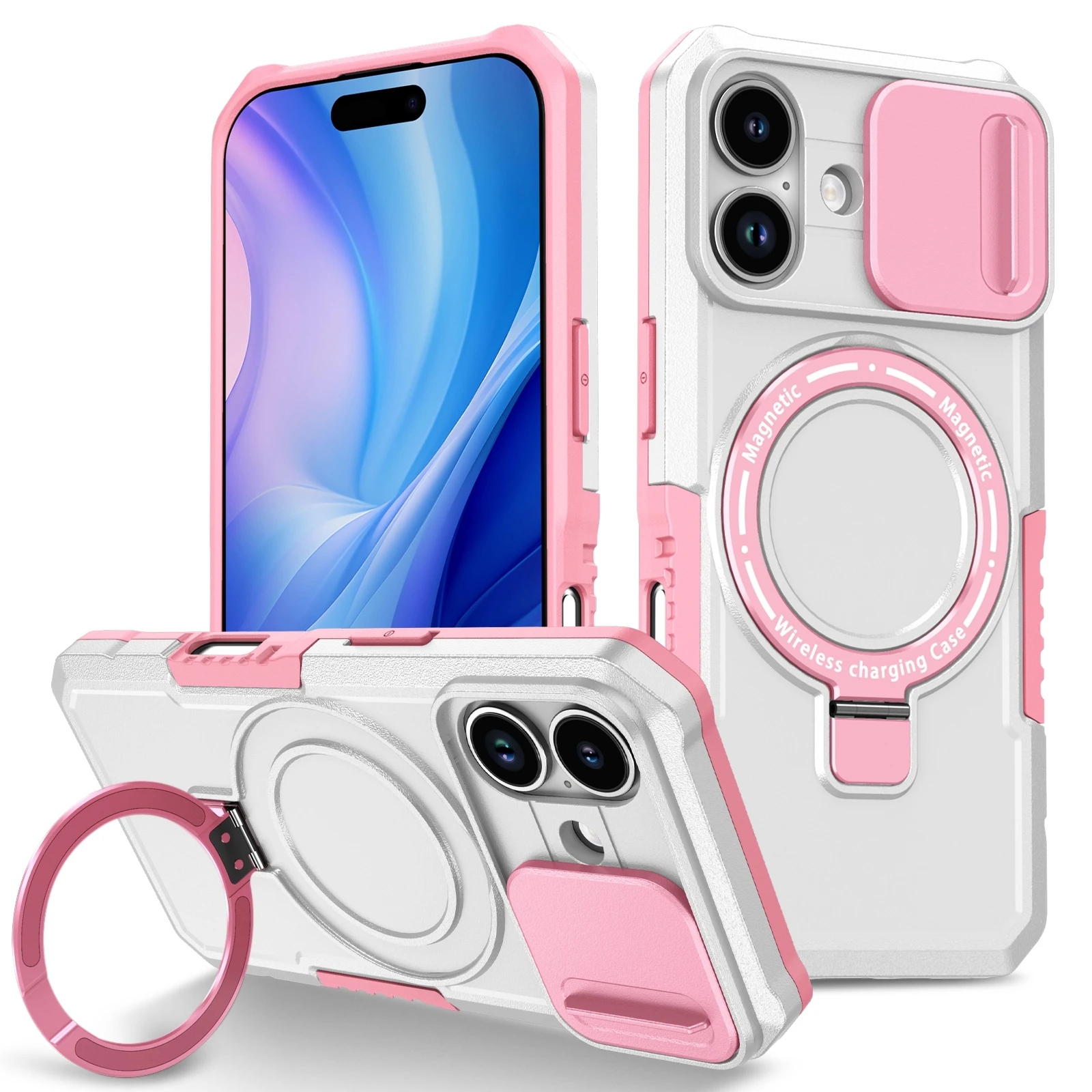 

Camera Lens Cover Ring Stand Phone Case for iPhone 17 Air 16 E 15 14 13 12 11 Pro Plus Pro Max Shockproof Protective Cover