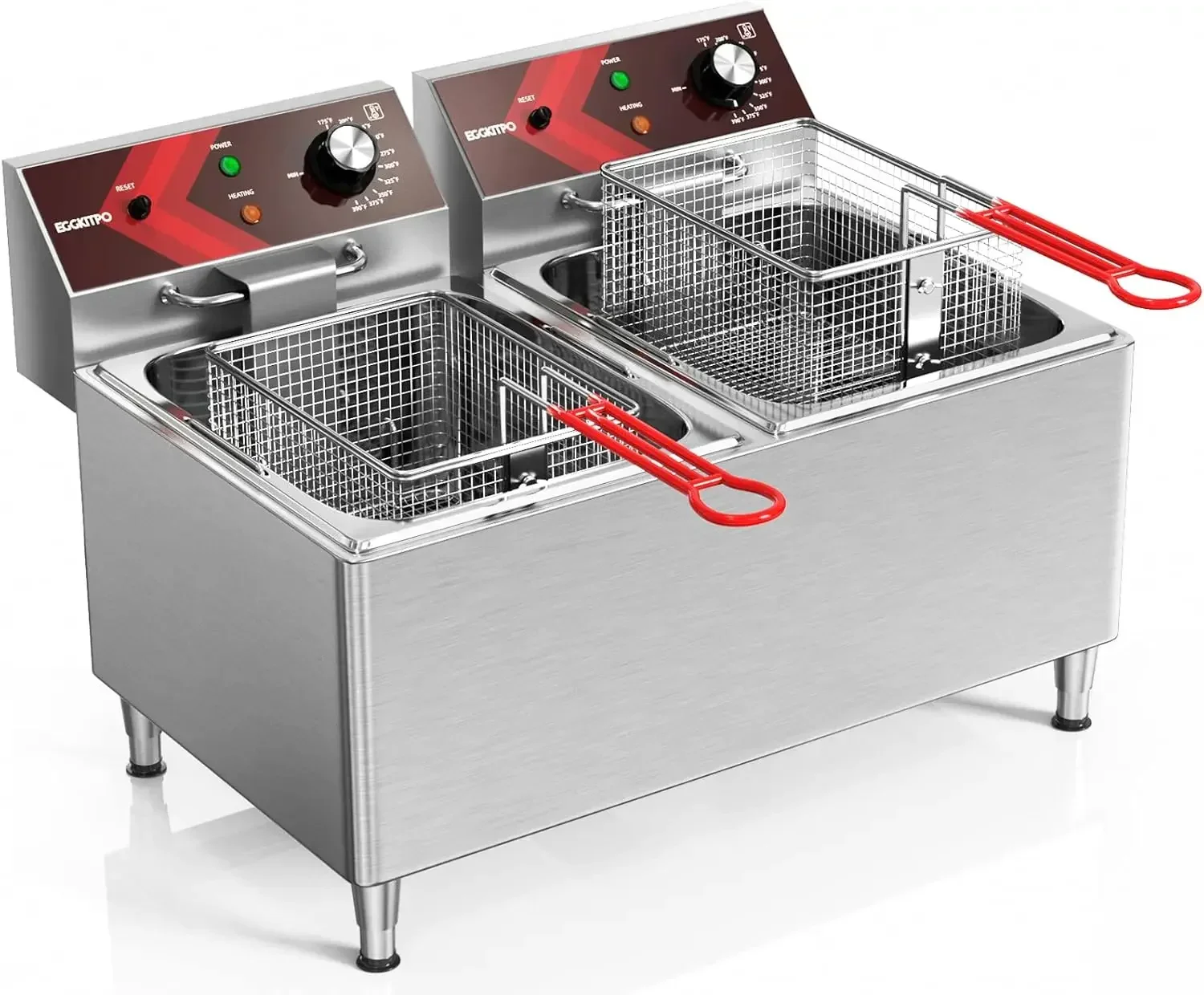 Deep fryers Commercial Deep Fryer 12L x 2 Large Dual Tank Electric Countertop Fryer for Restaurant with 2 Frying Baskets and