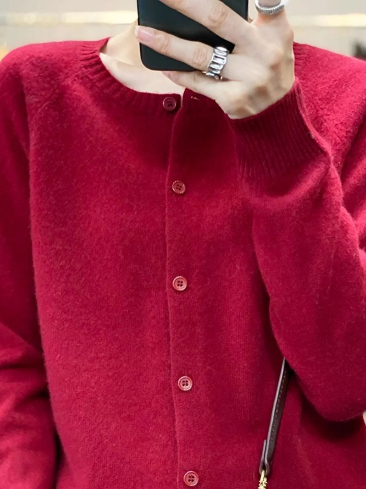 

Ladies' Thiened Oversized Pure Color Camere Knitted Cardigan Long Sve round Ne Woolen Outerwear Trendy Commute Sle