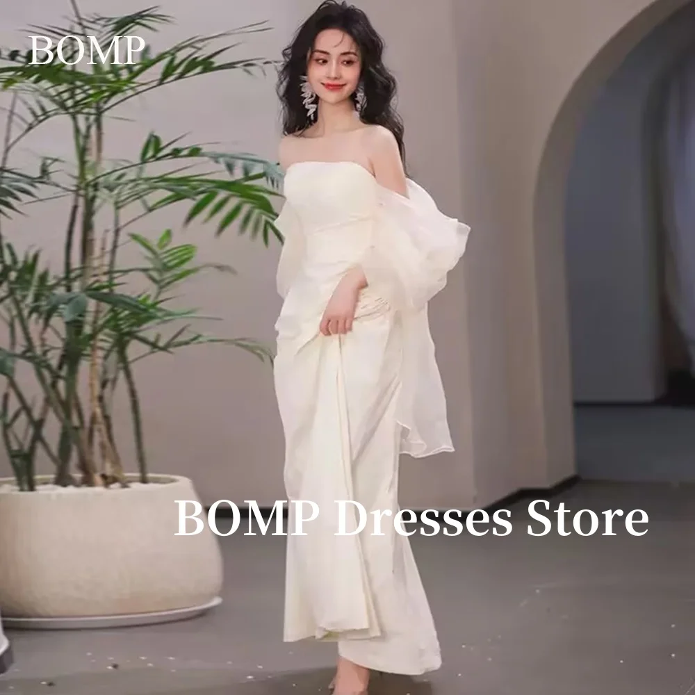 

BOMP White Mermaid Trumpet Wedding Party Dresses Off the Shoulder Soft Bride Gowns Garden Plain Customized Korea Photo shoot