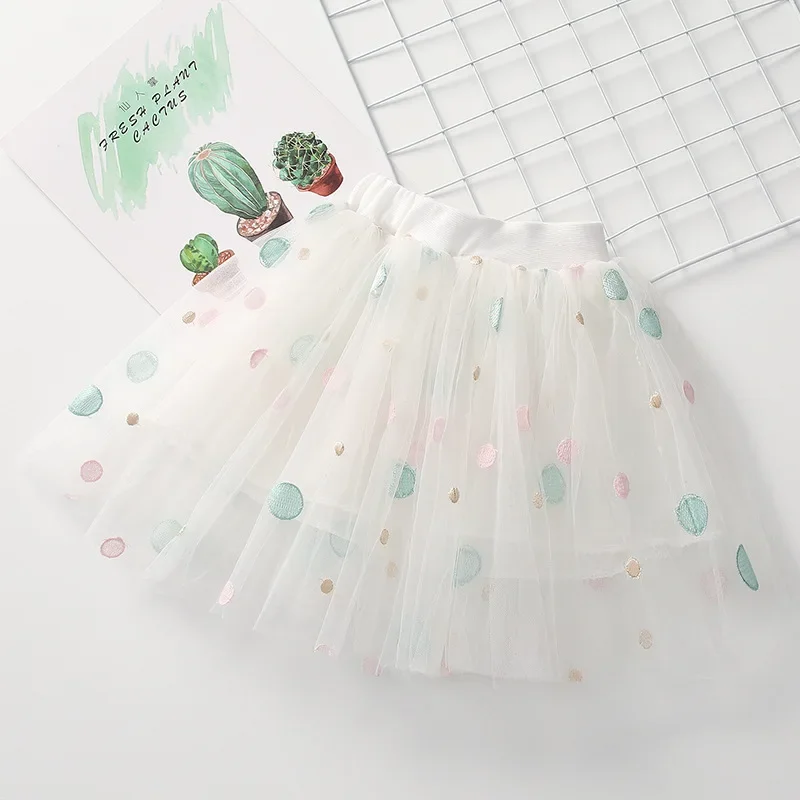 2024 Summer New Infant Girls Floral Embroidered Mesh Tutu Skirt Kids Faldas Soft Tulle Miniskirt for Girls Dance Skirt 2-8T