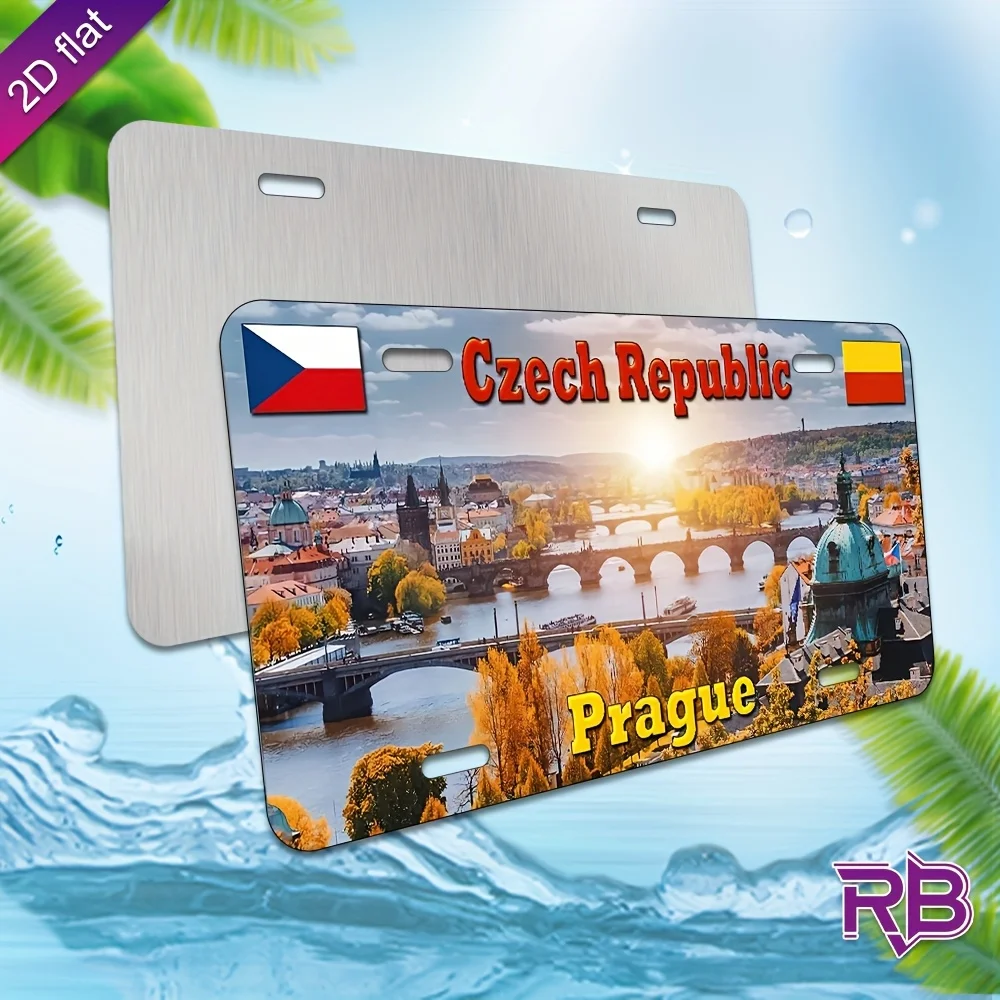Czech Republic Prague Aluminum Painting, Charles Bridge Cityscape, License Plate Style Metal Tin Sign Wall Decoration, Suitable for Home Bar Decor