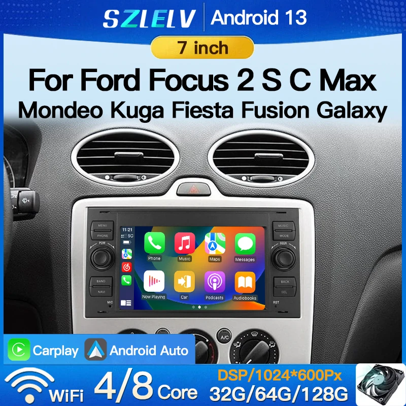 Android 13 Auto Play Carplay For Ford Focus C-Max S C Max Connect Fiesta Fusion Galaxy GPS Car Radio 2Din Touch Player Autoradio